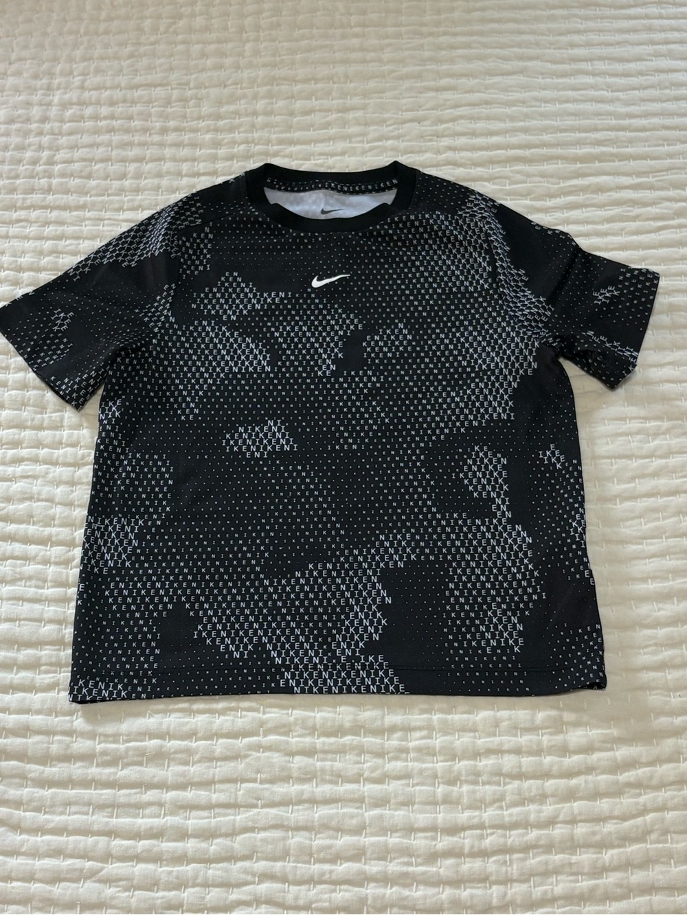 Boys Nike Black & White Logo Pattern Dri-FIT Tee